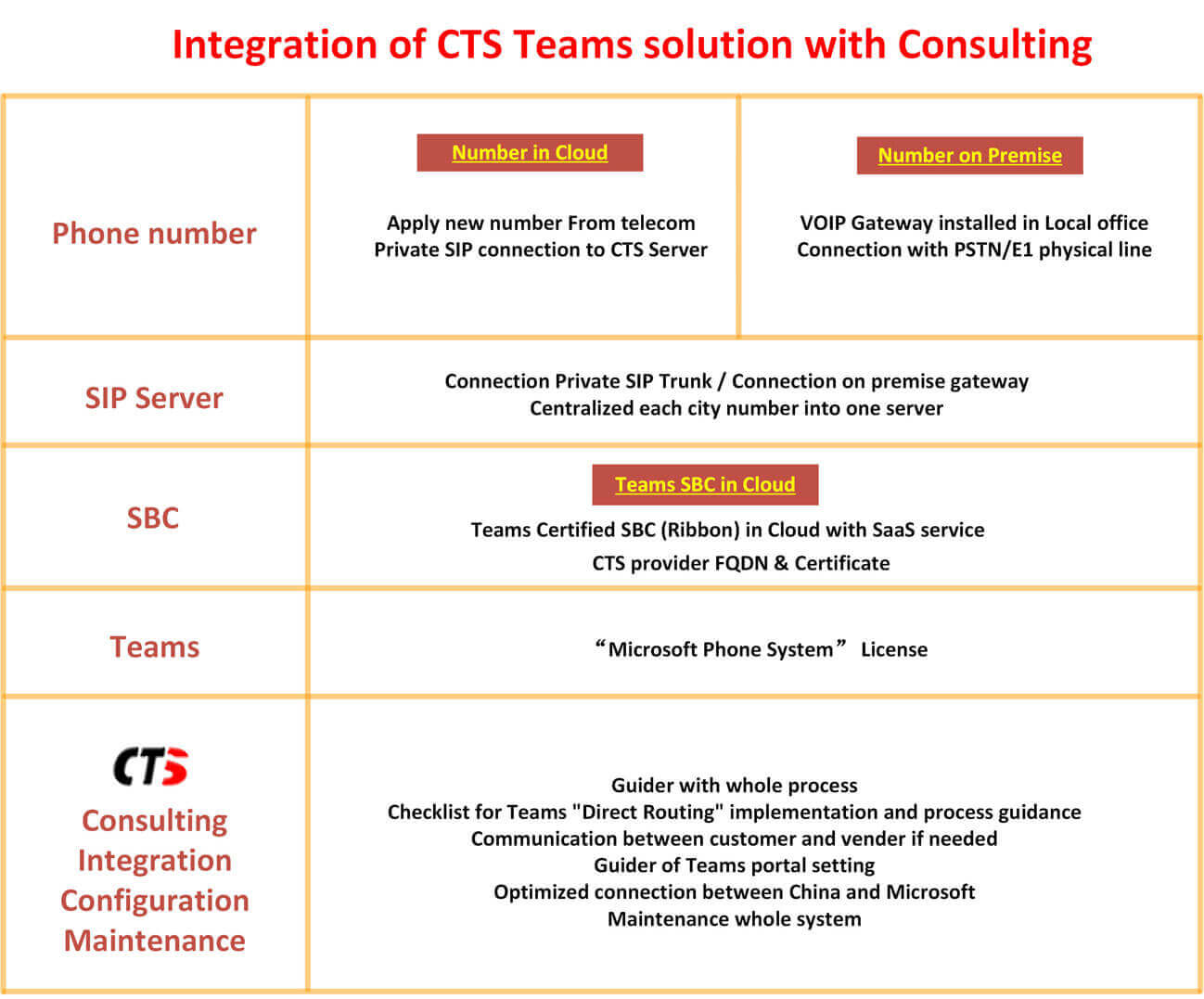 Direct Routing full solution scope showing integration of CTS Teams solution with consulting